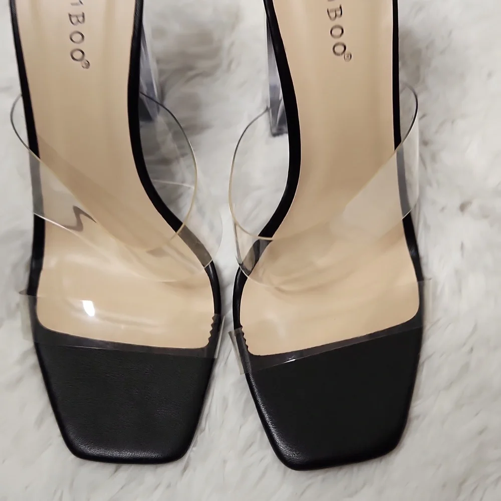 Bamboo Clear Strap Chunky Acrylic Heel slide Sandle